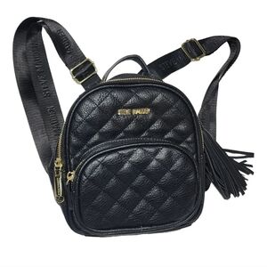 Steve Madden Backpack Purse Tote Bag Black Logo Gold Trim Zip EUC Back Pack